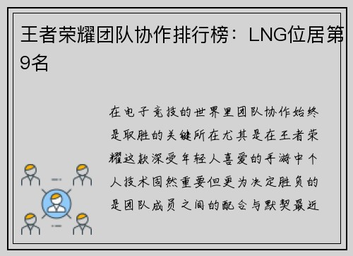 王者荣耀团队协作排行榜：LNG位居第9名